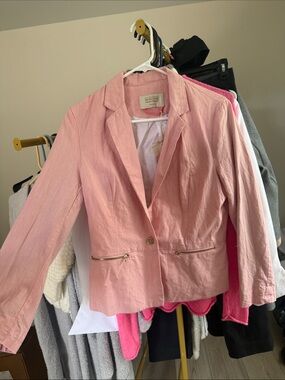 Bershka Light Pink Single-Button Blazer with Zip Pockets